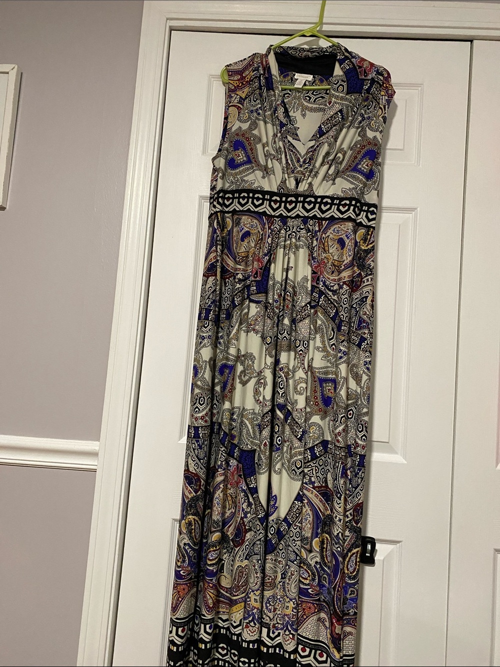 Chico's Sleeveless Paisley Maxi Dress in Cream, Blue, Purple and Gold